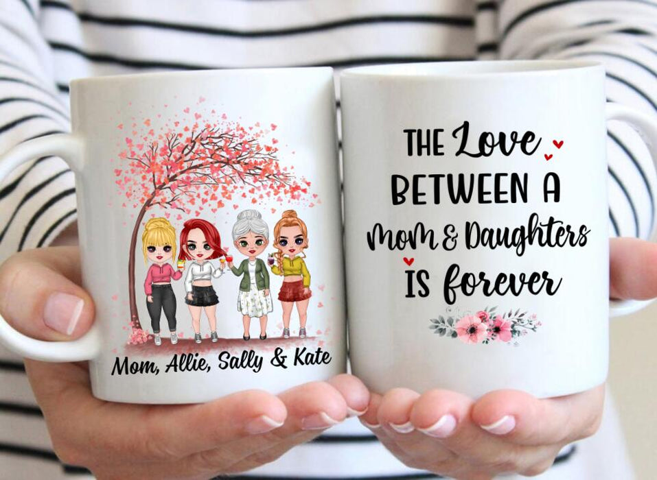 Up To 3 Daughters The Love Between A Mom And Daughters - Personalized Mug For Her, Mom, Daughter