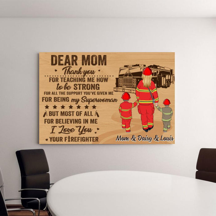 Dear Firefighter Mom - Personalized Canvas For Firefighters, Mom, Mother's Day