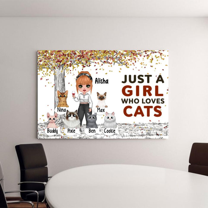 Up To 6 Cats Just A Girl Who Loves Cats - Personalized Canvas For Her, Cat Mom, Cat Lovers