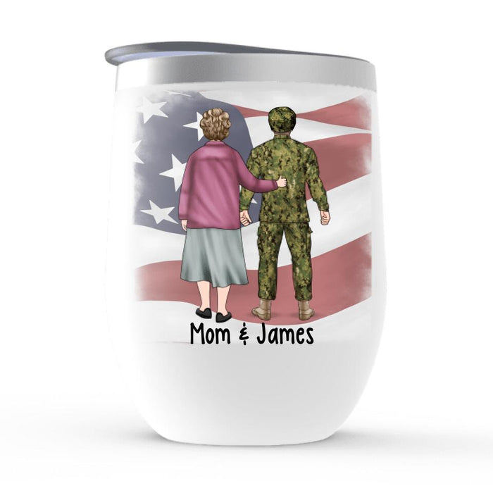 My Son Has Your Back - Proud Army Mom Personalized Gifts - Custom Military Wine Tumbler for Mom, Military Gifts