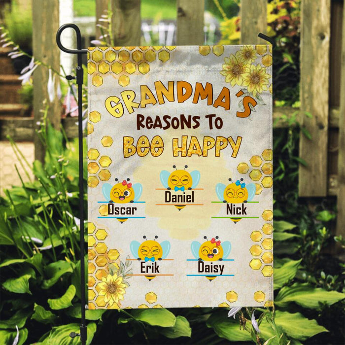 Grandma's Reasons to Bee Happy - Personalized Gifts Custom Garden Flag for Family for Grandma