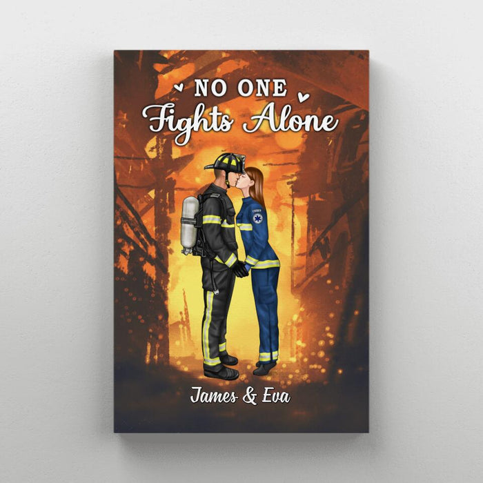 No One Fights Alone Couples - Personalized Canvas Firefighter, EMS, Nurse, Police Officer, Military
