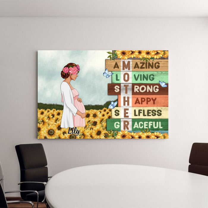 Mother Amazing Loving - Personalized Canvas For Her, Mom To Be, Mother's Day