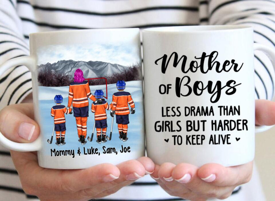 Up To 3 Sons Mother Of Boys - Personalized Mug For Her, Mom, Hockey