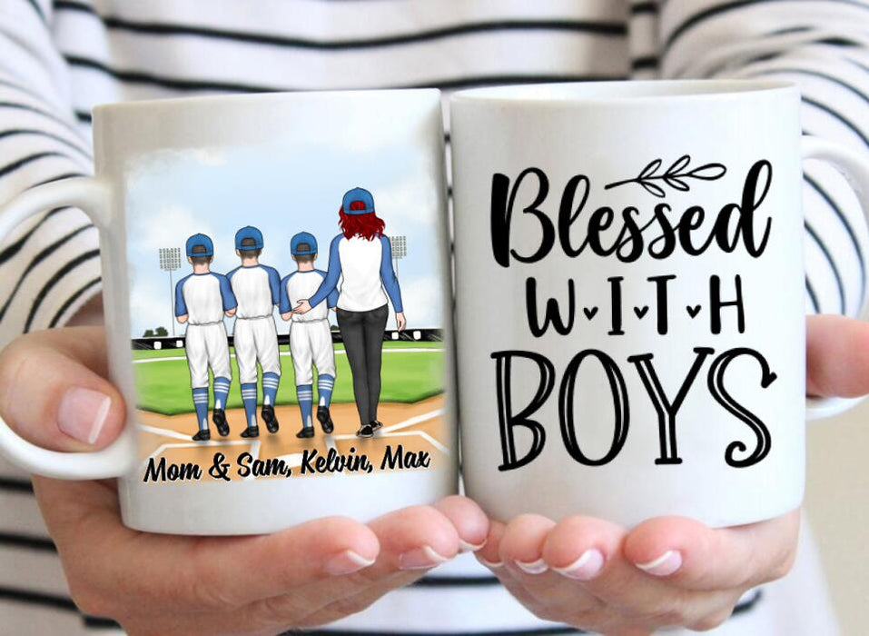 Up To 3 Sons Blessed With Boys - Personalized Mug For Her, Mom, Baseball