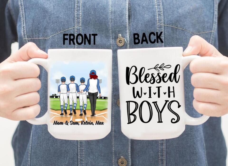 Up To 3 Sons Blessed With Boys - Personalized Mug For Her, Mom, Baseball