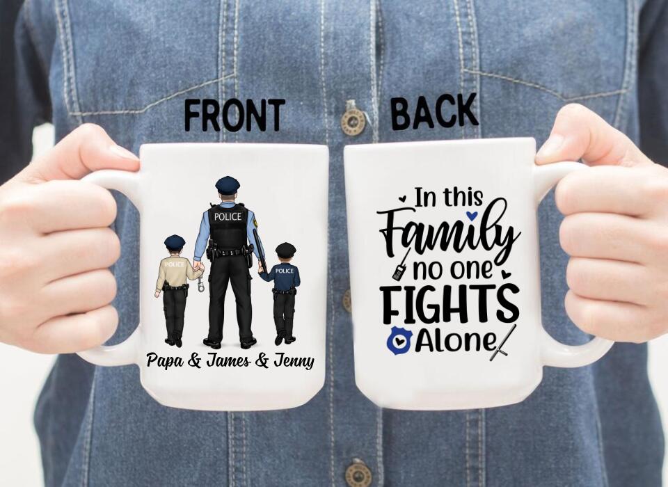 In This Family No One Fights Alone - Personalized Gifts Custom Police Officer Mug for Family, Police Officer