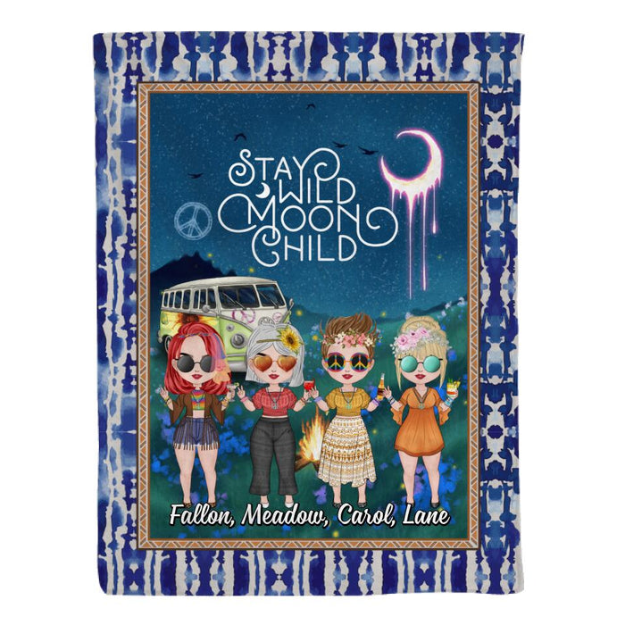 Up To 4 Chibi Stay Wild Moon Child - Personalized Blanket For Her, Friends, Sisters, Hippie