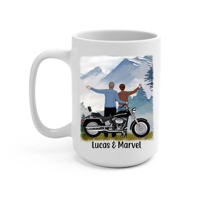 On A Dark Desert Highway Cold Wild In Our Hair - Personalized Mug For Couples, Motorcycle Lovers