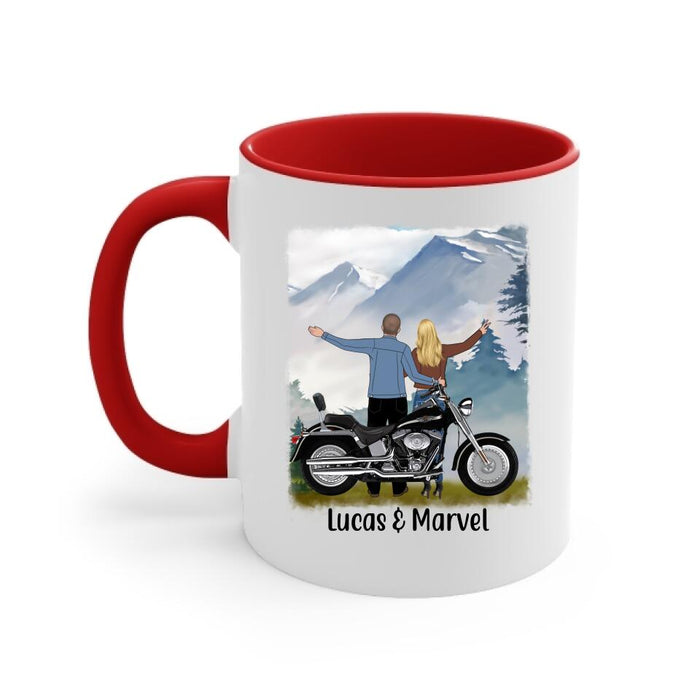 On A Dark Desert Highway Cold Wild In Our Hair - Personalized Mug For Couples, Motorcycle Lovers