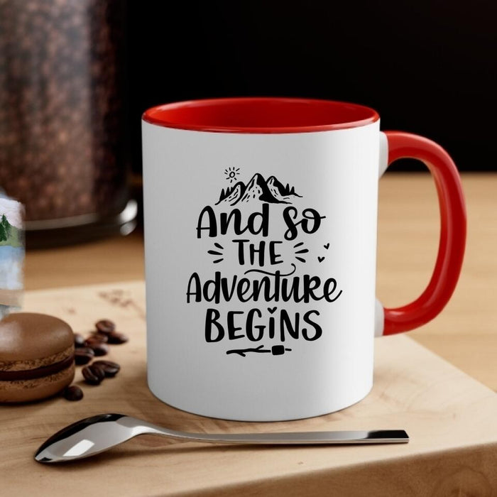 And So The Adventure Begins - Personalized Mug For Couples, Friends, Camping, Hiking