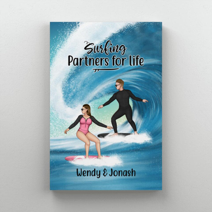 Personalized Canvas, Surfing Couple When You Pass Through The Waters I Will Be With You Custom Gift For Surfers
