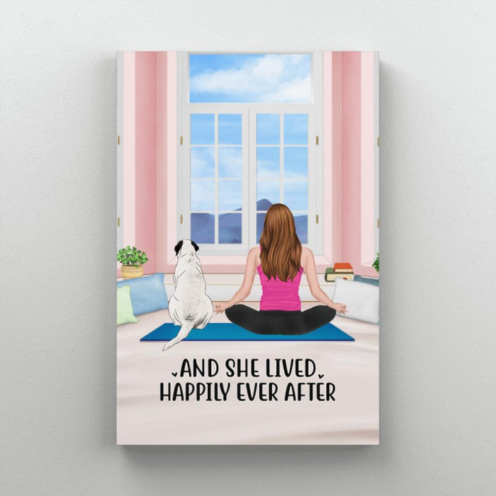 Personalized Canvas, Yoga Girl With Pets In House, Custom Gift For Yoga, Dog And Cat Lovers