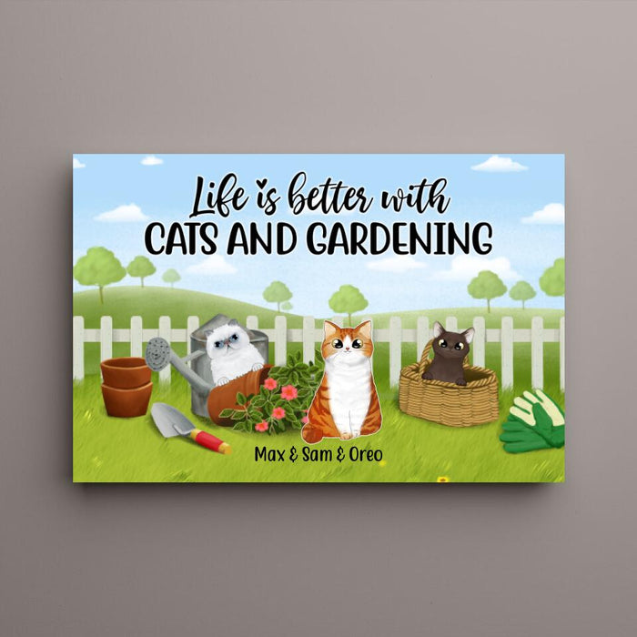 Personalized Canvas, Life Is Better With Cats and Gardening, Gift for Cat Lovers, Gardeners