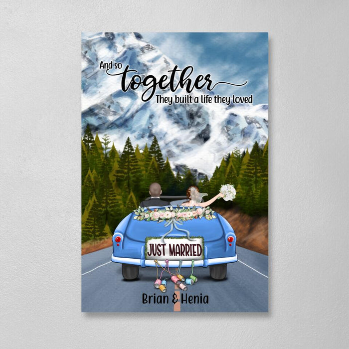 Personalized Canvas, Just Married Couple Driving, Gift For Couples