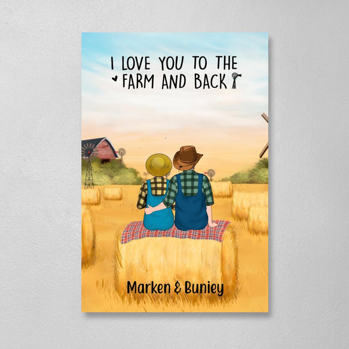 Personalized Canvas, Farmer Couple Sitting On Wheat Straw Bale, Gift For Farming Partners