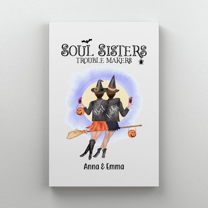 Personalized Canvas, Soul Sisters Trouble Makers - Halloween Gift, Gift For Sister, Best Friends