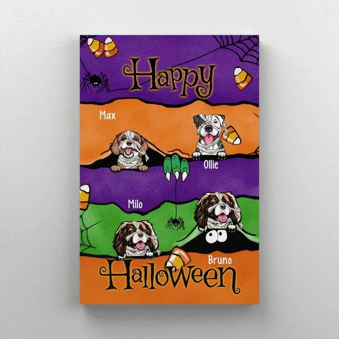 Personalized Canvas, Up To 4 Dogs, Peeking Dogs Halloween, Halloween Gift For Dog Lovers