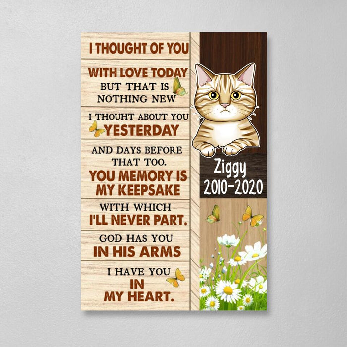 Personalized Canvas, I Thought Of You, Memorial Gift for Cat Loss, Gift for Cat Lover