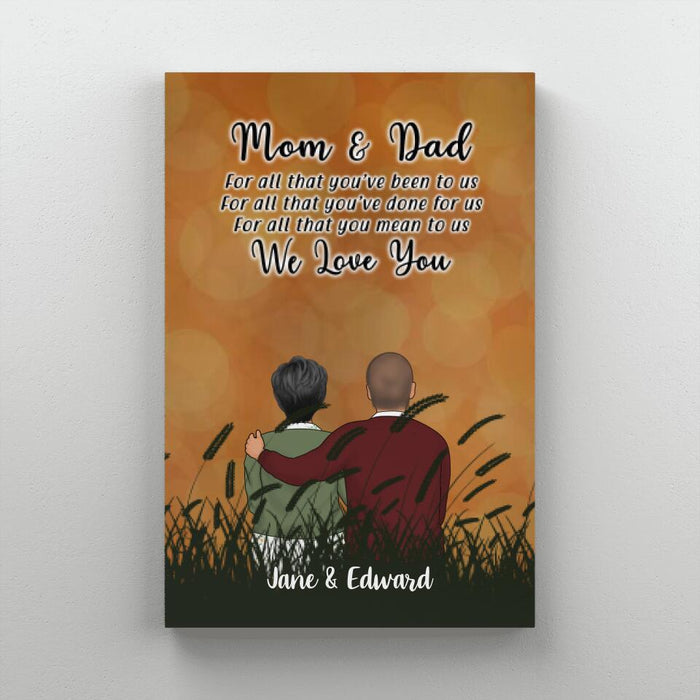 Personalized Canvas, Happy Wedding Anniversary Old Couple, Gift for Parents, Mom & Dad