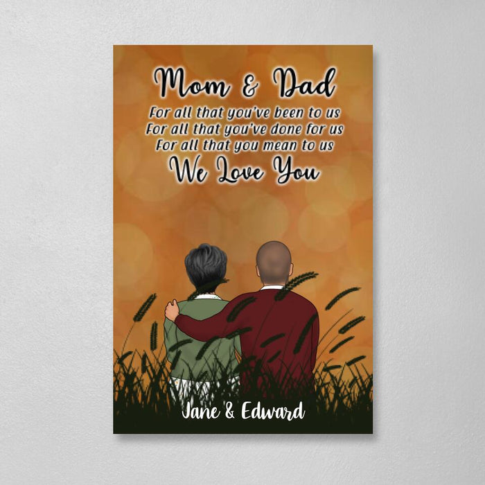 Personalized Canvas, Happy Wedding Anniversary Old Couple, Gift for Parents, Mom & Dad