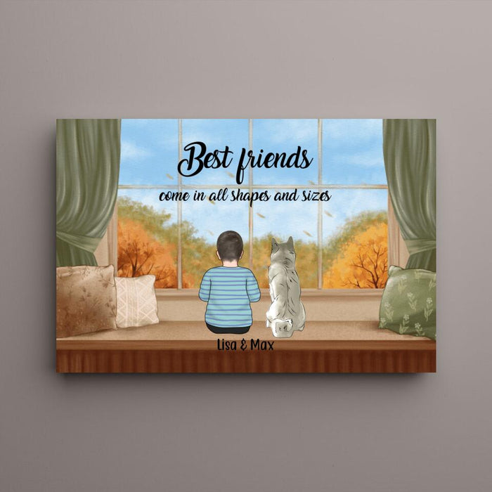 Personalized Canvas, Kid and Pet Sitting By Window, Gift for Kids, Gift for Son, Daughter