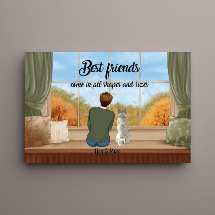 Personalized Canvas, Best Friends Come In All Shape and Sizes, Woman & Pet, Gift for Dog Lover, Cat Lover
