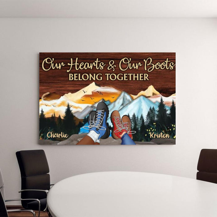 Our Hearts & Our Boots Belong Together - Personalized Canvas For Couples, Hiking