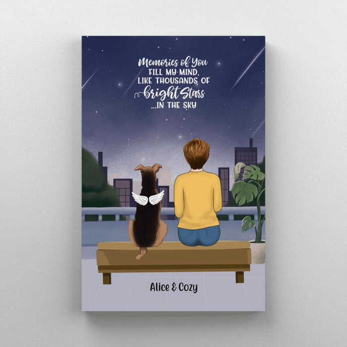 Personalized Canvas, Woman & Pet On Terrace, Memorial Gift for Dog Lover, Cat Lover