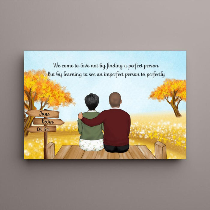 Personalized Canvas, Old Couple In Autumn, Anniversary Gift for Parents, Old Couple