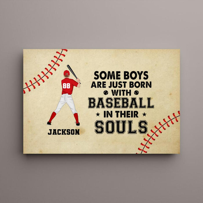 Personalized Canvas, Some Boys Are Just Born With Baseball In Their Souls, Gift For Baseball Sons, Grandsons