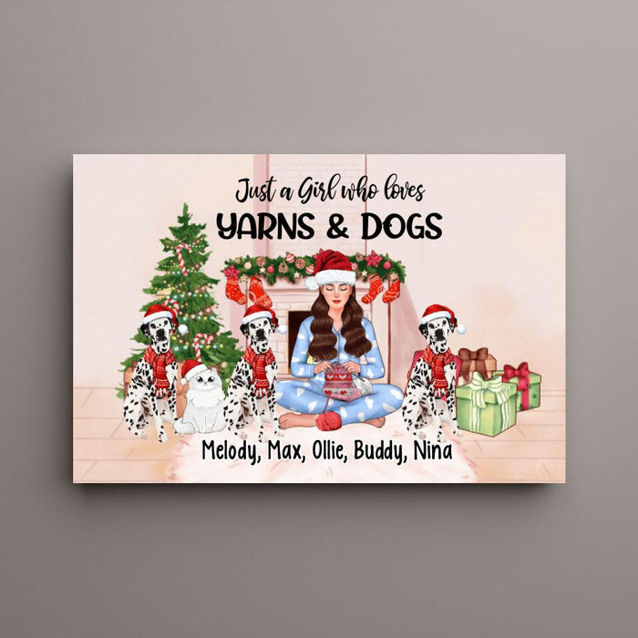 Up To 4 Pets Just A Girl Who Loves Yarns And Her Pets - Personalized Canvas Yarn Lovers, Christmas