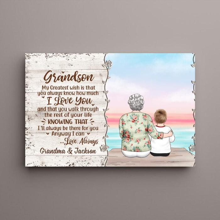 Personalized Canvas, To My Grandson, Grandma And Grandson Sitting, Christmas Gift For Grandson