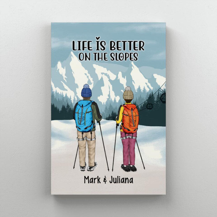 Personalized Canvas/Poster, Snowshoeing Couple and Friends, Gift for Snowshoeing Lovers