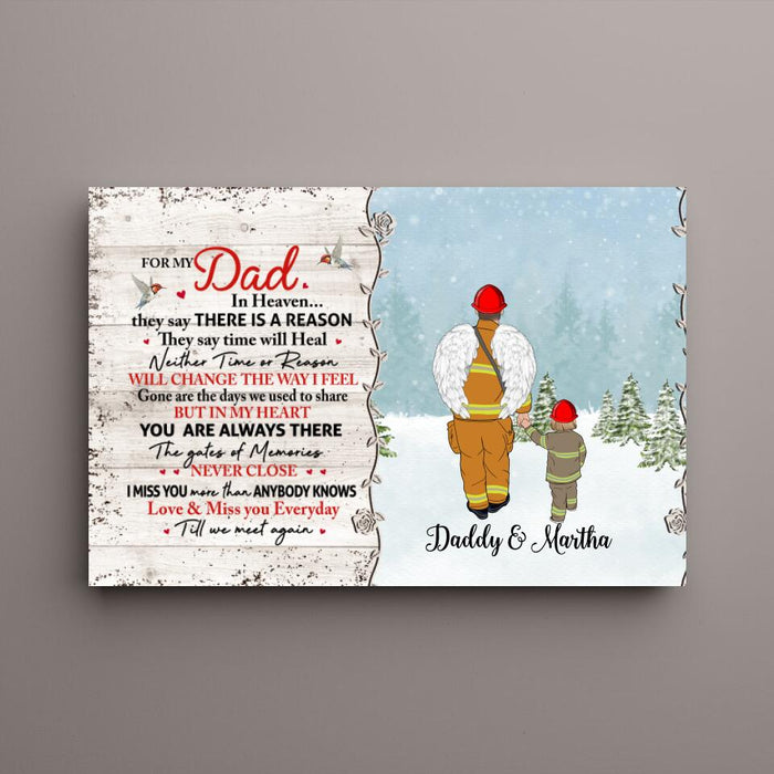 For My Dad In Heaven - Personalized Canvas For Dad, Memorial, Firefighter