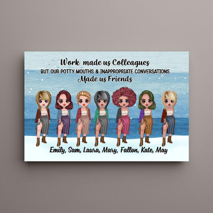 Personalized Canvas, Up To 7 Girls, Gift For Colleagues, Coworkers, Chibi Girls, Sisters, Work Made Us Colleagues