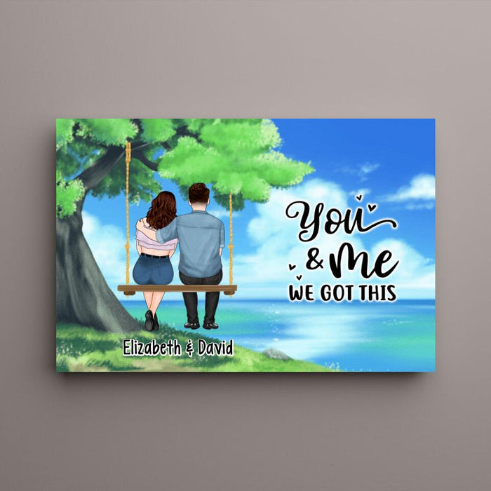 Couple And Kid Sitting On Tree Swing - Personalized Canvas For The Family, For Her, For Him