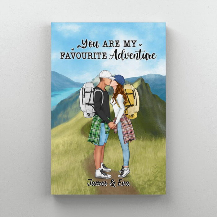 Kissing Hiking Couple - Personalized Canvas For Her, Him