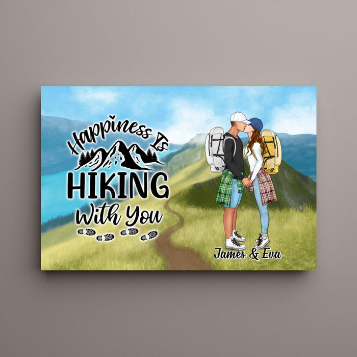 Kissing Hiking Couple - Personalized Canvas For Her, Him