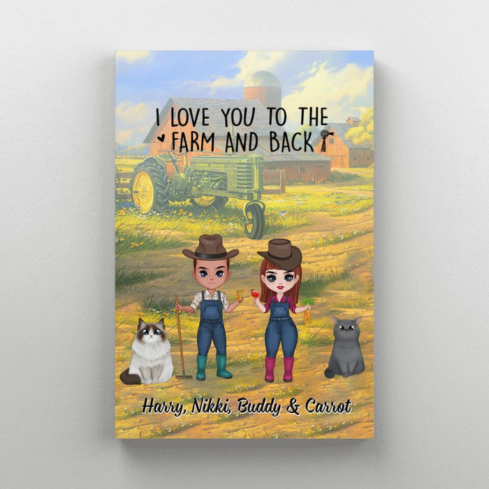 Up To 2 Cats I Love You To The Farm And Back - Personalized Canvas For Couples, Cat Lovers, Farmer