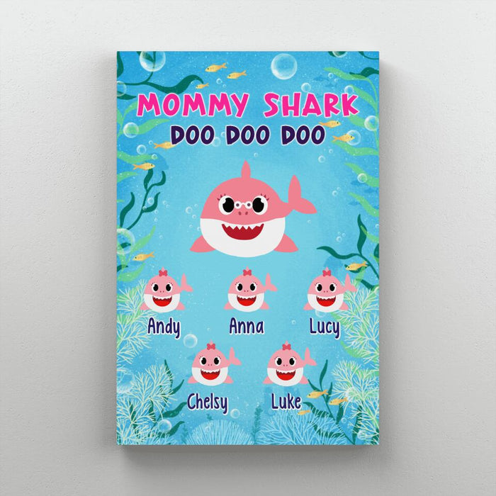 Mommy Shark Doo Doo Doo - Personalized Canvas For Family, Mom, Kids, Mother's Day