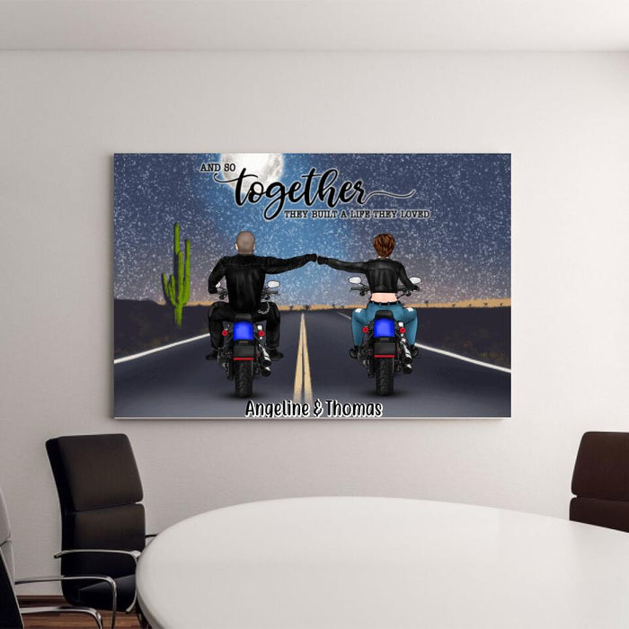 Personalized Landscape Canvas, Motorcycle Couple, Gift For Motorcycle Lovers