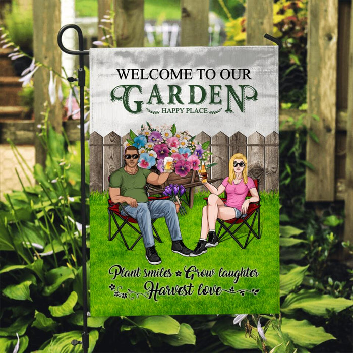 Welcome To Our Garden Happy Place - Personalized Garden Flag For Couples, Farmer