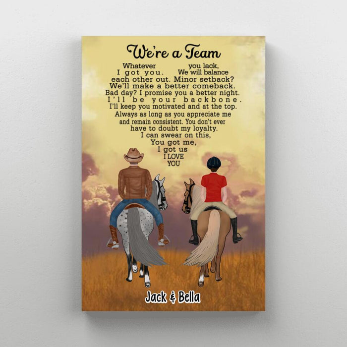 We're A Team Couple Having Date - Personalized Canvas For Horse Riding Couples, Horseback Riding, Horse Lovers