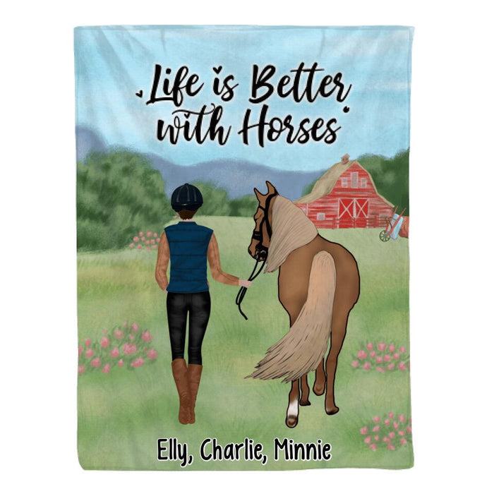 Life Is Better With Horses Walking Horse - Personalized Blanket For Him, Her, Horse Lovers