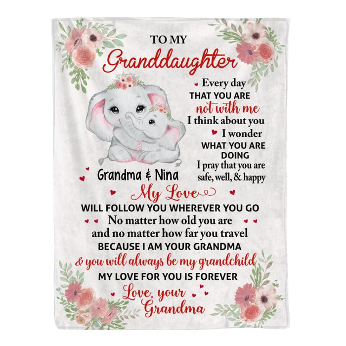 To My Granddaughter Floral Elephant - Grandma and Granddaughter - Personalized Gifts Custom Blanket for Granddaughter for Grandma