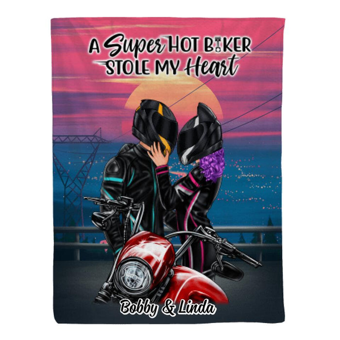 A Super Hot Biker Stole My Heart - Personalized Blanket For Couples, Him, Her, Motorcycle Lovers