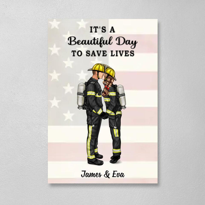 You & Me We Got This - Personalized Canvas For Couple, Couple Portrait, Firefighter, EMS, Nurse, Police Officer, Military