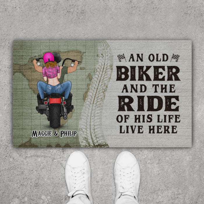 An Old Biker and the Ride of His Life - Personalized Gifts Custom Motorcycle Doormat for Couples, Motorcycle Lovers