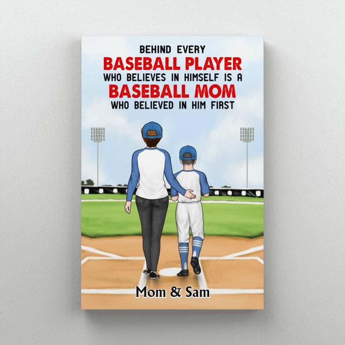 Behind Every Baseball Player Baseball Mom - Personalized Canvas, Baseball Softball Mom Gift, Baseball Lovers, Softball Lovers